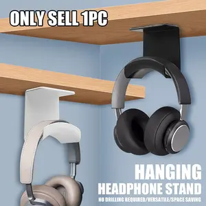 Headphone Stand Adhesive Plastic Wall Mount Hanger Under Desk Headset Rack Holder Support for Gaming Earphone Bracket, Utility Hooks