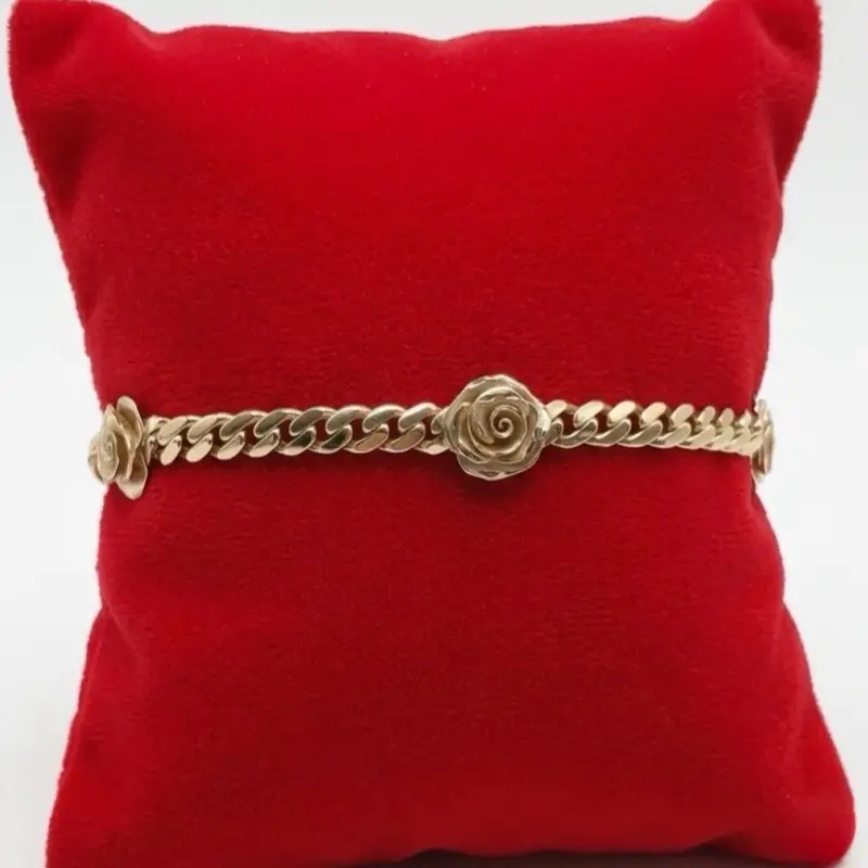 Gold 14K Rose Bracelet - Elegant Floral Design with Chain Link Pattern - Perfect for any Occasions size 7