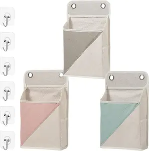 Wall Hanging Storage Bag, Hanging Bag Command Shelf for Wall Door,Kitchen,Bderoom,Living Room (3set（pink-grey-blue)
