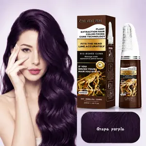 Cai Gai Bai  Grape Purple Plant Extraction Hair Color Fixing Kit (200ml) - 1-Step Self-Coloring with Built-In Massage Comb, Natural Ginger Ginseng Polygonum Dye, Waterproof, Long-Lasting, Full Gray Root Coverage, Gentle DIY At-Home Hair Care