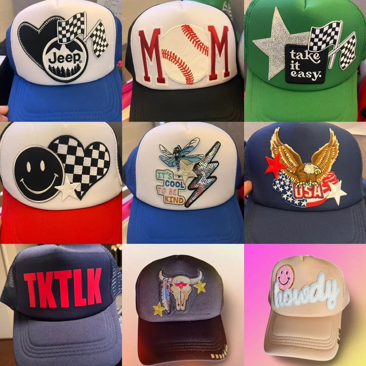 Trucker hat + custom +adult + patches + chains