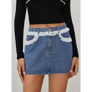 Cider [size 0-26] Denim Mid Rise Contrasting Lace Mini Skirt SwimWeek