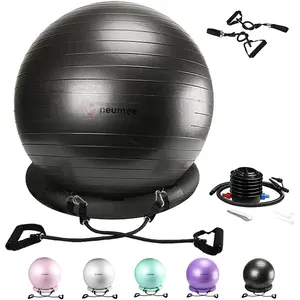 Yoga Ball Chair with 65cm Exercise Ball & 2 Resistance Bands, Stability Base for Home Office Yoga Pilates Fitness, Balance Ball for Posture Core Strength & Low Impact Workouts
