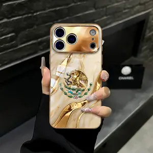 Gold Marble Eagle Large Camera Window Phone Case, Golden Stone Texture Eagle Pattern Cover Fits iPhone 17 Pro Max 16 15pro 14 13 12 11 Galaxy S25 S24 S23 S22 Series, Shockproof Protective Durable Simple Daily Case For Everyone