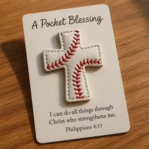 Handmade Baseball Cross Pocket Blessing Item with Bible Card, Small Christian Gift for Athletes, Personalized Faith Keepsake, Encouragement Gift