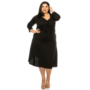 Faux Wrap Dress with Tie Plus Size