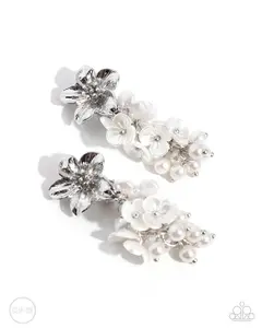 Bouquet Bling - White Pearl Cluster Clip On Earrings - Paparazzi