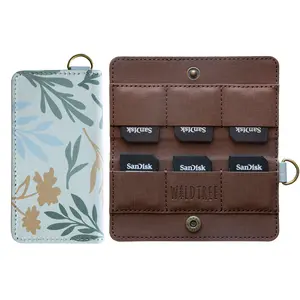 Wildflower SD Card Holder with 6-Slots | PU Leather, Camera Accessory, Travel Case w/ D-Ring, Floral Design 