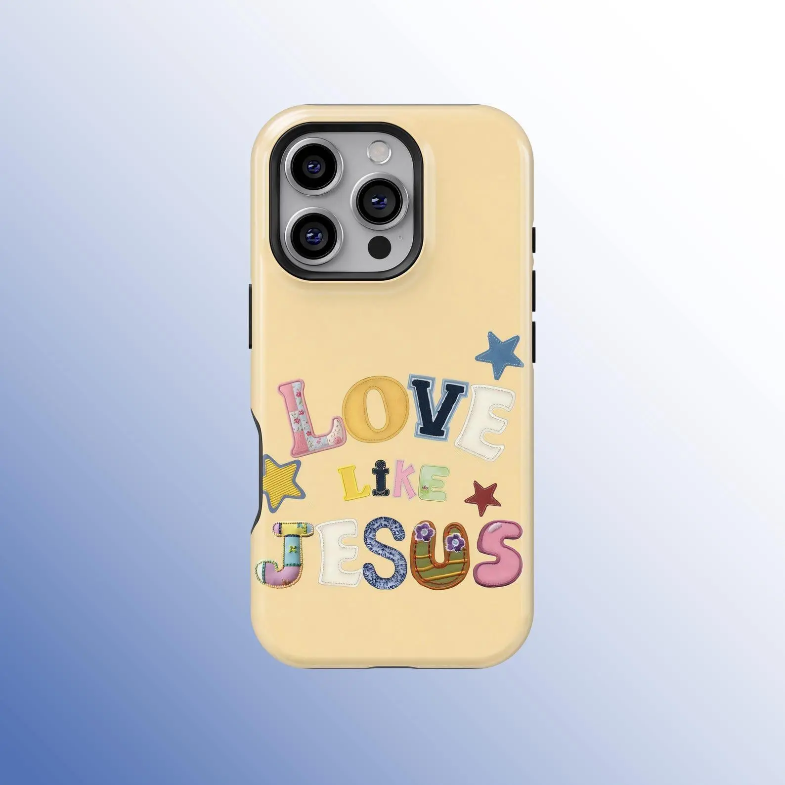 Love Like Jesus Phone Case, Cute Patchwork Letter Christian Case, Christian Phone Case, iPhone 17 16 15 14 13 12 11 Pro Max, Samsung S25 S24