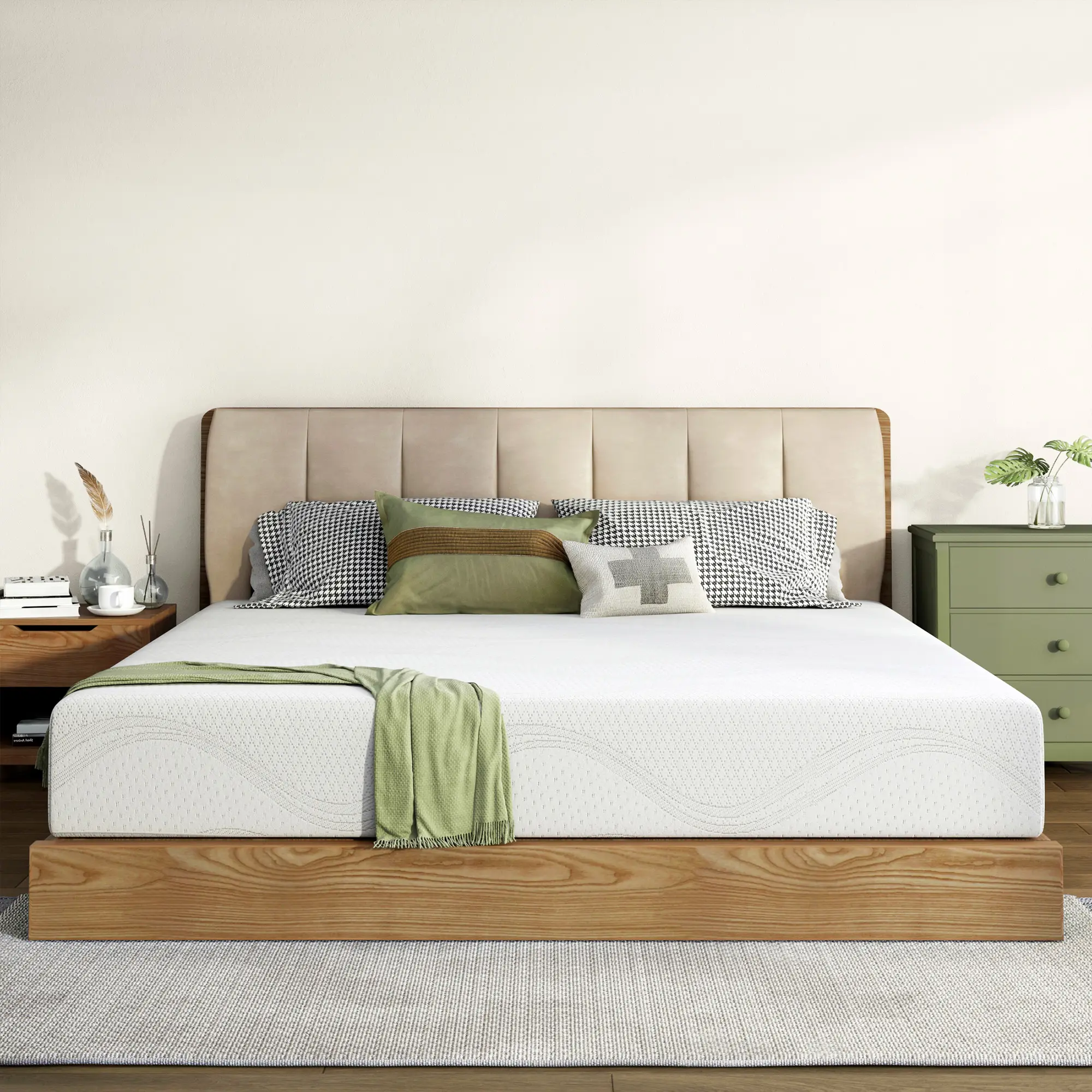 Twin/Twin XL/Full/Queen/King Memory Foam Mattress with Cooling Green Tea Gel, 6/8/10/12/14 Inch Bed Mattress, CertiPUR-US Certified, White, Mattress Queen Size, Indoor Use, Premium Memory Foam, Washable Mattress