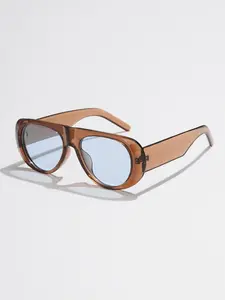 New Oval Frog Sunglasses, Colorblock Design, Trendy Unisex Flat Mirror Glasses, Perfect for Photography and Daily Wear