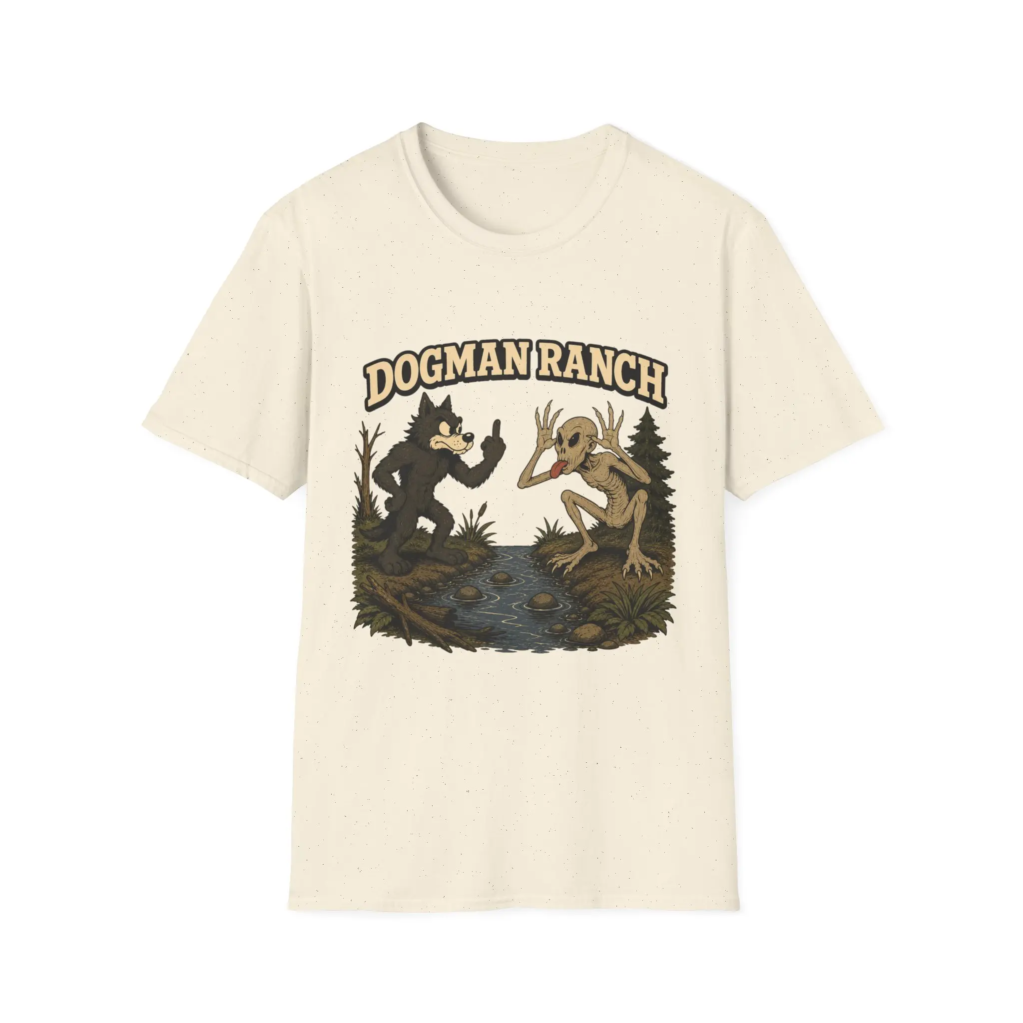 Dogman Ranch T-Shirt | Wolf Creature and Skeletal Figure Graphic