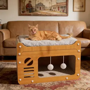 Innovative Vertical Cat Scratching Post and Cozy CatHouse - Durable, Non-Shedding Design for Playful Cats Home