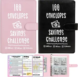 VAZOCA A5 Cash Budget Planner Binder - 2-Pack Office Accounting Supplies with 100 Pre-Numbered Envelopes, Savings Trackers & Money Saving Challenge Book for Multiple Savings Goals