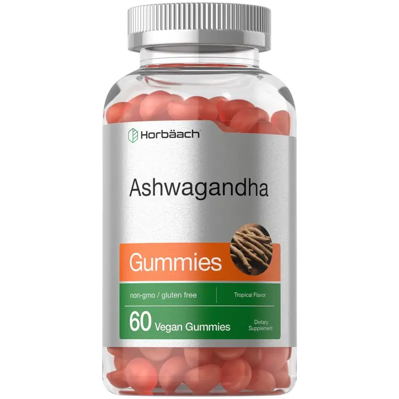 Horbäach Ashwagandha Gummies for Women and Men | 60 Count | Vegan, Non-GMO, Gluten Free Supplement | Tropical Flavor
