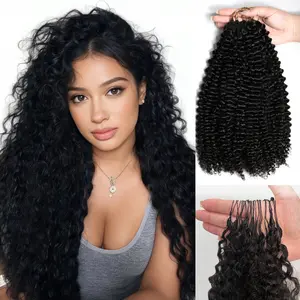 Msgem Hair Jerry Curly Crochet Human Hair 60g/Pack 3 Packs or 4 Packs or 5 Packs Knotless Pre-Separated Feather Jerry Curly Human Hair Crochet Bundles 3C4A Light weight Reusable Remy Hair Extensions for Women Natural Black Color #SummerVibes