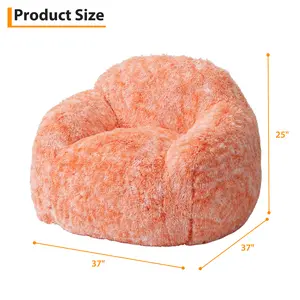 Soft Faux Fur Bean Bag Chair with Armrests – Cozy Foam-Filled Pillowy Lounge Sofa – Comfortable Seating for Bedroom, Living Room, Reading, and Gaming – Orange