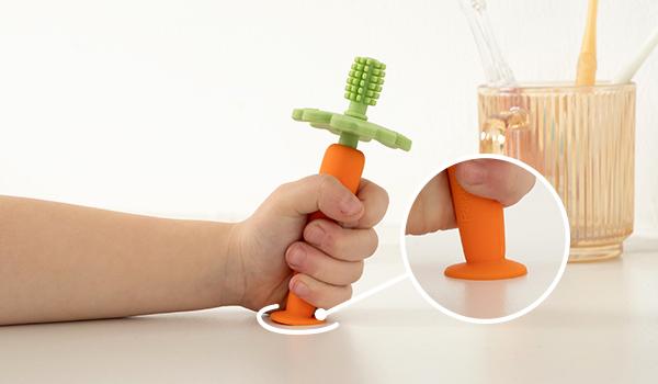 Papablic Baby Teether Toothbrush 6-12 Months, Soothing Silicone Teething Toy with Suction Base, FDA-Compliant & Dentist Approved, Reduce Drool & Teething Pain, Easter Gift