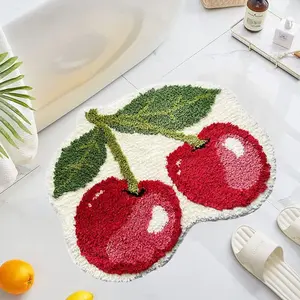 Cute Cherry Bathroom Rug for  Non Slip Absorbent Bath Mat Washable Shaggy Bedroom Decor Plush Bath Rug for Shower 23.6''x19.7''