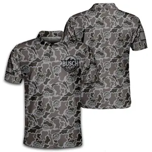 Buschlight Camo Polo shirt for Men, Men's Camo Print Polo shirt, Father's day gift for Dad Clothes Fashion