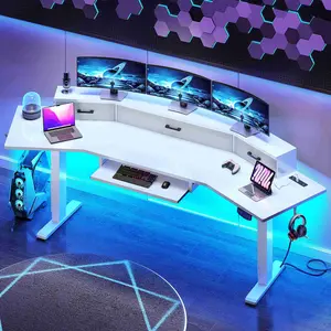 Sedeta 79'' Electric Standing Gaming Desk with 3 Drawers LED Lights Height Adjustable Computer Desk with Power Outlet Keyboard Tray for Home Office Stand up Gaming Table Durable Multifunctional Design