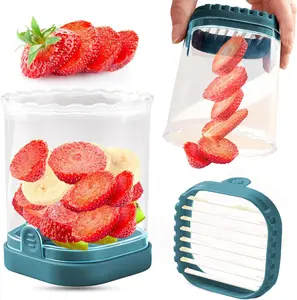 Fruit Slicer Cup Dark Teal - Smooth Strawberry Banana Grape Cutter Egg Slicers with Push Plate Detachable Reusable Creative Kitchen Gadget for Precision Slicing