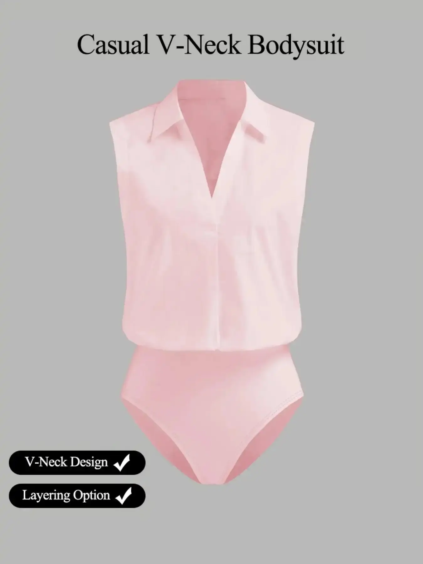 Women's Graceful casual V-neck Bodysuit Shirt, elegant woven fabric, slim fit, suitable for all seasons, and can be layered flexibly, Fitted, Womenswear, effortless layering, chic everyday, refined casual