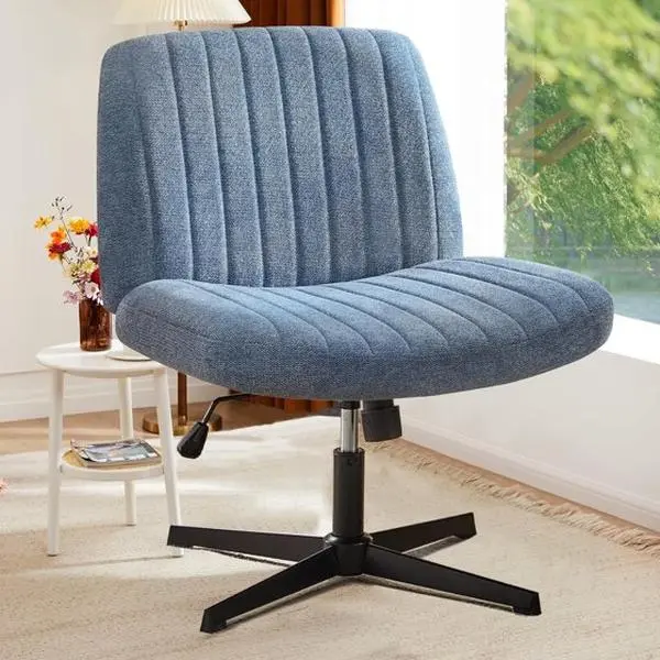 Criss Cross Chair, Cross Legged Vanity Chair, Home Office | No Wheels, Comfy Fabric, Height Adjustable, Armless Wide Seat, Swivel, Computer Desk Task, Bedroom, Study