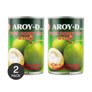 AROY-D Coconut Meat in Syrup - 2 Pack, 425g Each | Authentic Thai Canned Coconut