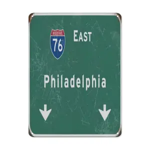 Vintage Interstate 76 East Philadelphia Metal Sign - Retro Wall Decor for Man Cave, Bar, Home & Airport - Rust-Resistant Tin Sign with Pre-Drilled Holes, Weatherproof Indoor/Outdoor Use, Metal Outdoor
