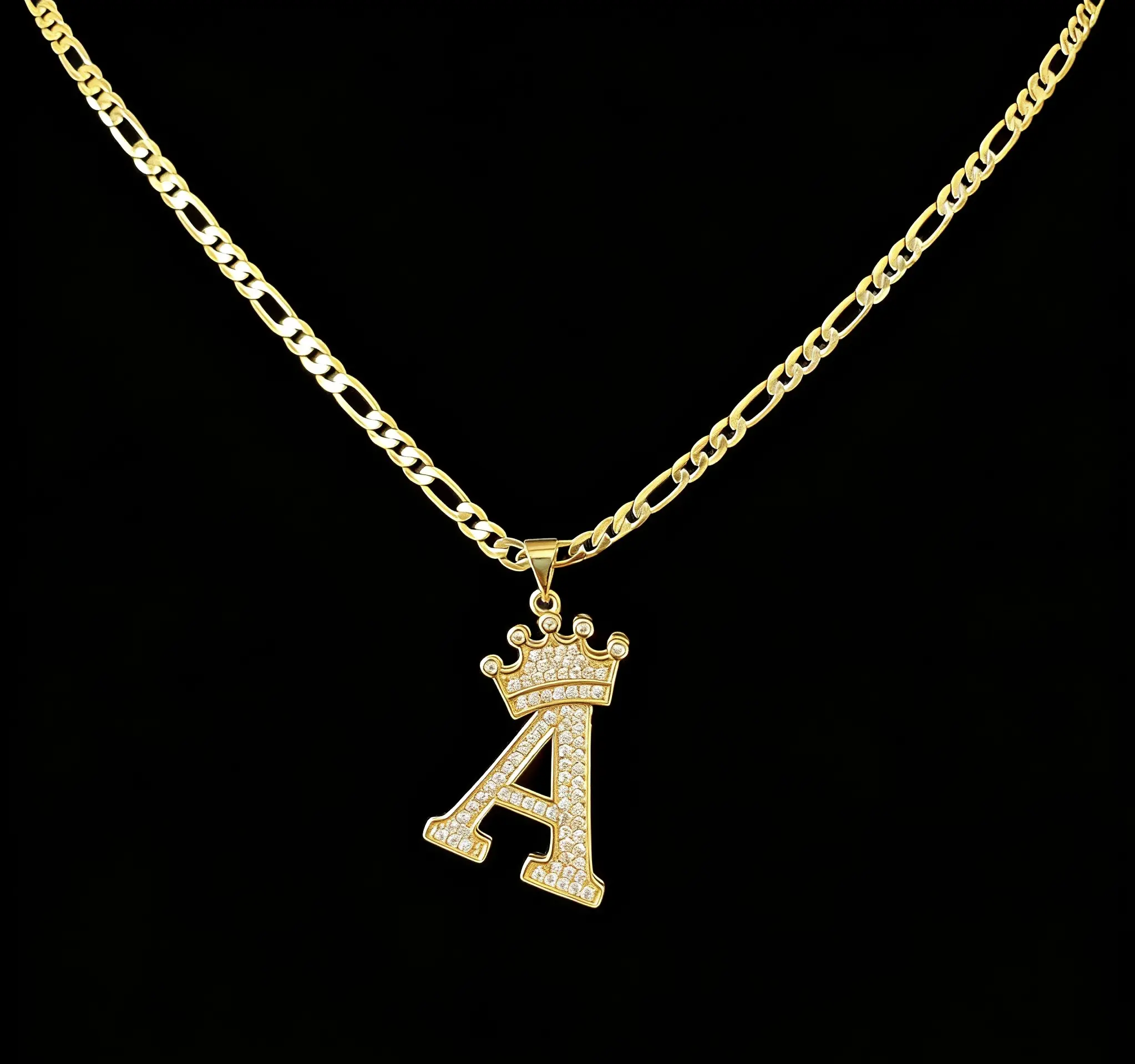 Women's Meraki Crown Zircon Letter Disc Pendant with 50+5 Figaro Chain, Dainty Crystal Initial Necklace, Adjustable Length Artificial Gemstone Jewelry Gift, Adjustable Length Necklace