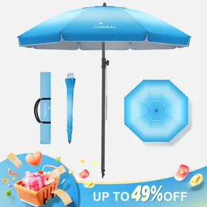 UIRWAY 7.5/8.5 FT Beach Umbrella, Heavy Duty Windproof Beach Umbrellas with Sand Anchor & Tilt, Sun Protection Portable Beach Umbrella with Carrying Bag for Beach, Patio Garden Pool Outdoor