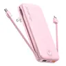 RETMSR AC-02 Compact 12000mAh Powerbank, 22.5W PD Fast Charging Portable Charger with Built-in USB-C Cable, Foldable AC Wall Plug, Dual USB+Type-C Ports, Airline-Friendly, Compatible with iPhone 16/15/14 Samsung Galaxy, Pink Gift