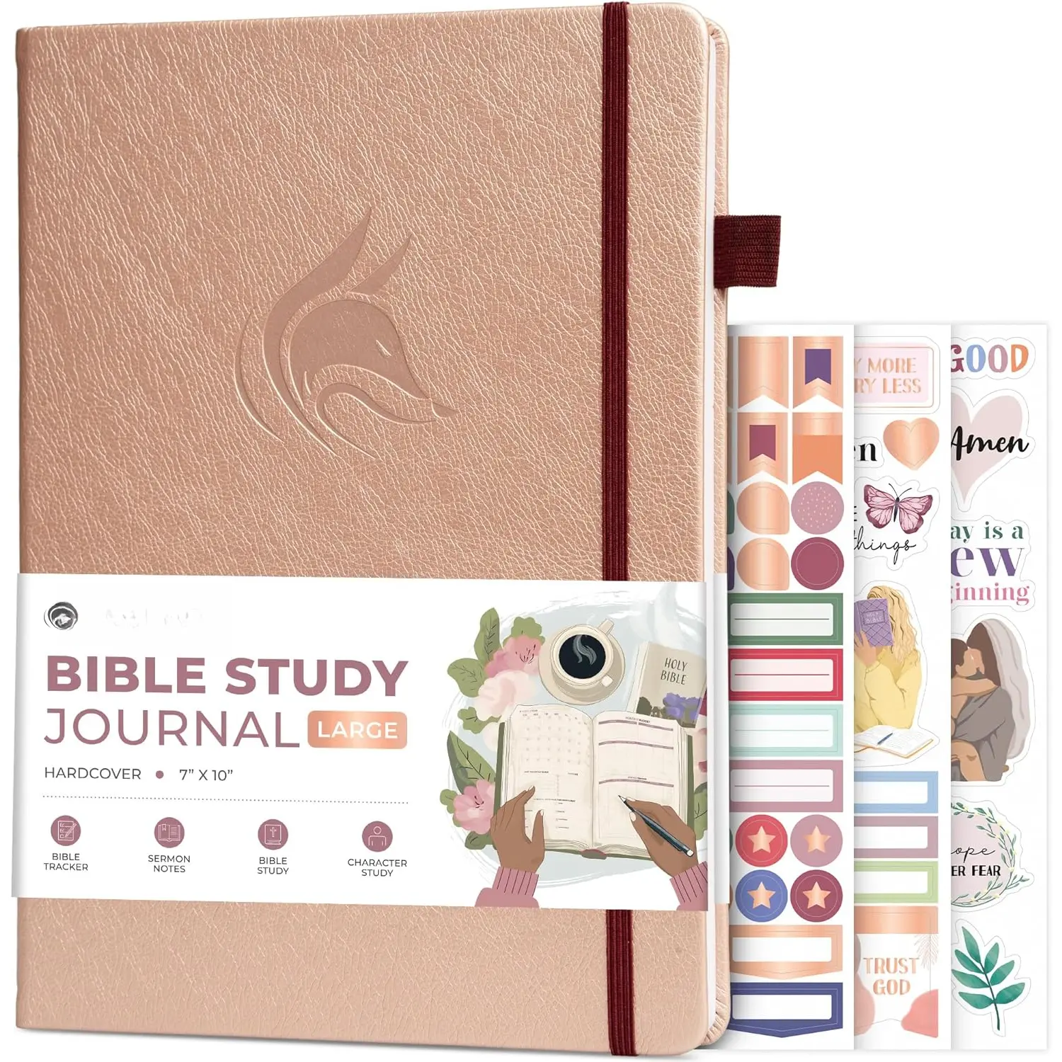Study Journal Large - Church Notes Notebook - Note Taking & Journaling Kit - Faith Based Religious Accessories, 7x10" (Rose )