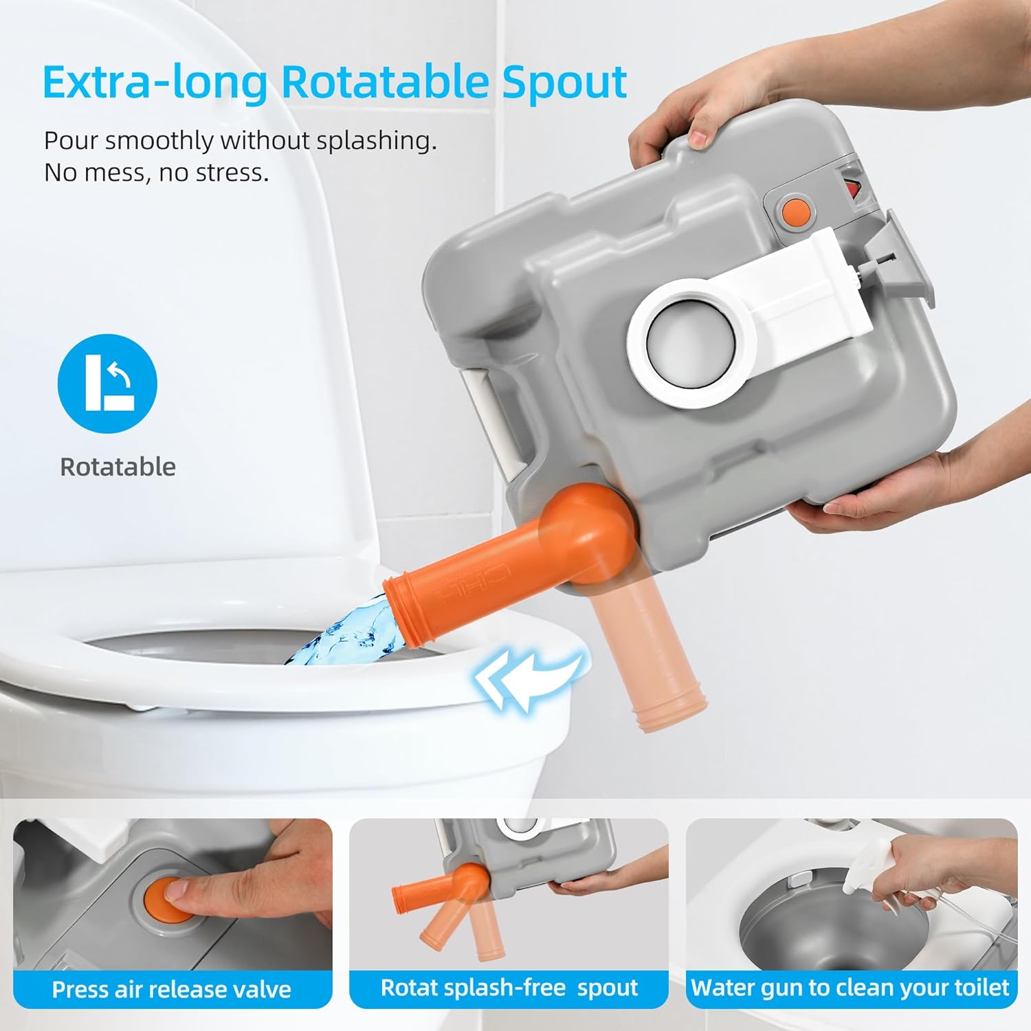 YITAMOTOR Portable Toilet Camping Porta Potty 5.8 Gallon with Hand Sprayer and Carry Bag Leak-Proof Indoor Outdoor Toilet with Level Indicator Handle Pump Rotating Spout for RV Boat and Trips