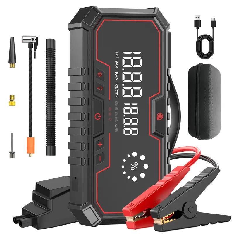 【NewYear2026】Kapeezi 12000A Portable Car Emergency Starter 160PSI Tire Inflator 12V Battery Starter 18000mAh Power Bank with LED Light. Suitable for all gasoline engines and 8L diesel engines.