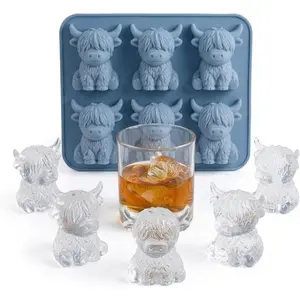 Cute Highland Cow Ice Cube Mold, 3D Ice Maker, 6-Cavity Design, Reusable Perfect Shape Ice Cubes for Whiskey, Cocktails, Beer, Drinks