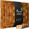 Kikcoin 3+1pcs Exclusive Checkerboard End Grain Bamboo Wooden Chopping Board Set with Holder - Thick-Cut, Heightened, Extra Large Butcher Block, Charcuterie Board, Handles, Juice Groove, Anti-Bacterial, Food Prep, Holiday Gift Kitchenware