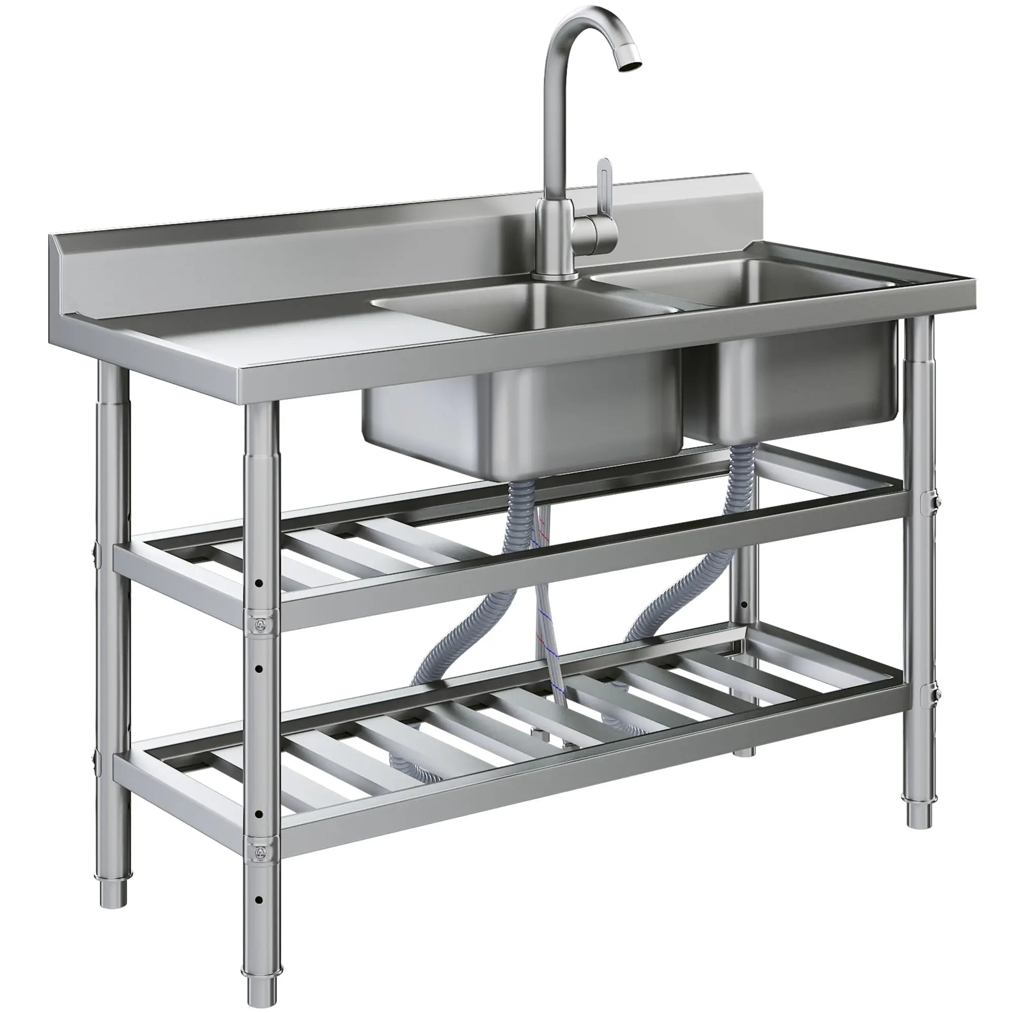 AECOJOY Stainless Steel Utility Sink Freestanding Outdoor Sink Station with Hose Hookup Small Tub for Garage Laundry Kitchen Farmhouse 304 Faucet