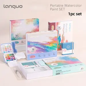 Portable Solid Watercolor Set, Art Painting Supplies, Includes Bucket, Pigments, Palette, Brushes, Sketchbook, Ideal for Art Creation, Students, Artists