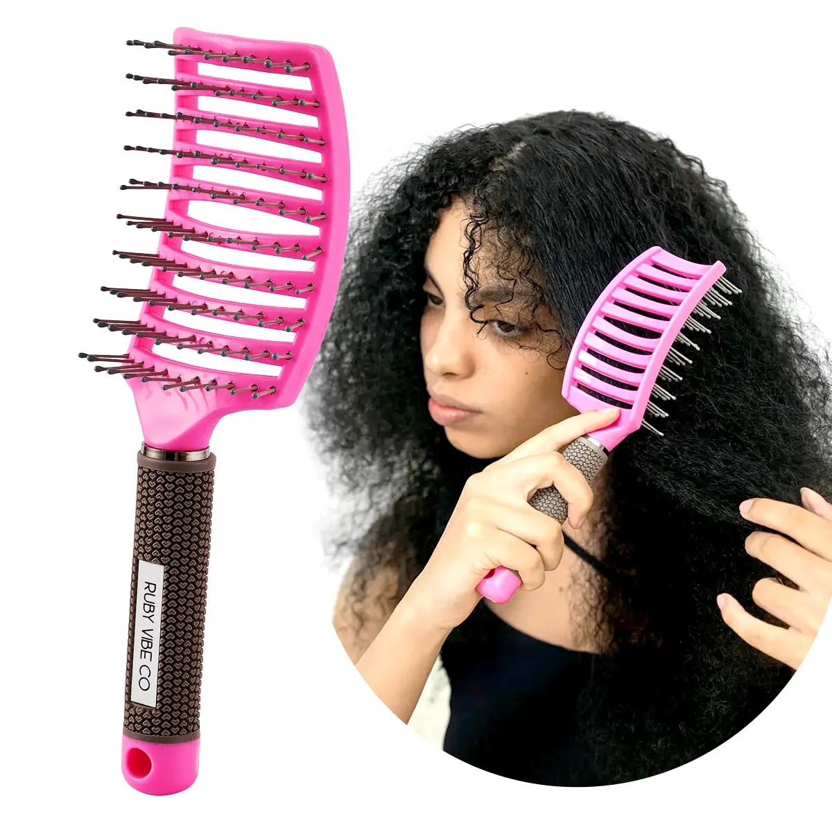 RUBY VIBE CO ShineEase Detangler - Vented Hair Brush for Women and Wet Hair Brushes for Thick Hair and Curly Hair, Lightweight Detangler Brush for Fast Drying and Pain-Free Styling
