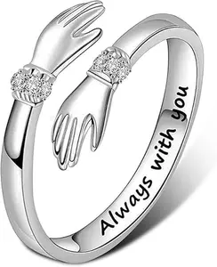 Hug Rings Inspirational Stainless Steel Engraved With Always With You Message for Women Jewelry Gift for Her Birthday Christmas Women Daughter Hand Ring Jewelry for Birthday Gifts Holiday Gift for Women Teens