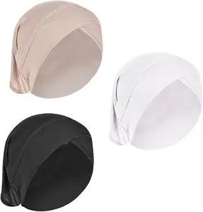 3 Pcs Muslim Inner Hijab Caps Women Solid Color Under Hijab Caps Stretchy Breathable Full Cover Undercap Tube Bonnet