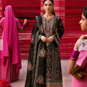 3pc Emaan Adeel organza  Womenswear embroidered  suit with crush sharara with long style shirt..Beautiful and elegant article for wedding and any party wear.