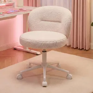 [SummerVibes] Raybee Small Vanity Chair with Faux Fur Wheels for Girls,360°Swivel Comfy Rolling for Study, Adjustable Height Armless Office Desk Chair for Make up Room,Small Space