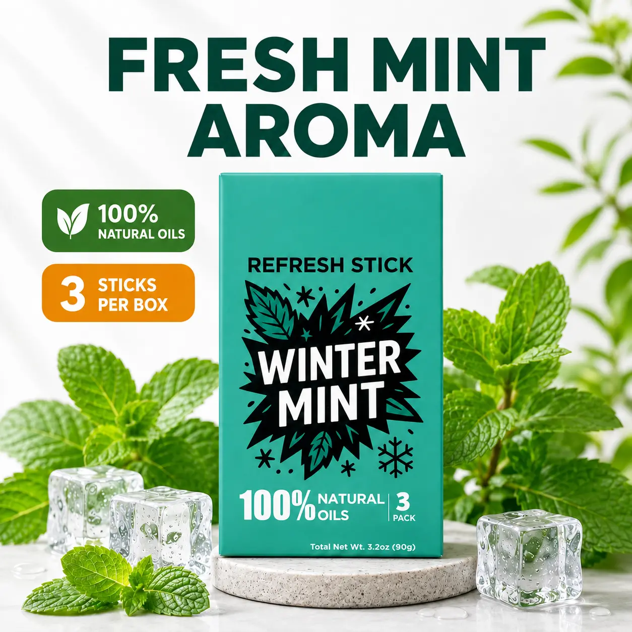 Refreshing Aromatherapy 3 Sticks per Box, Refreshing Cooling Sensation I Portable for Daily Use Natural