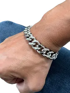 Rugged Cuban Chain Link Bracelet Unisex Stainless Steel 12mm Band 8.5" Length Strong Everyday Wear