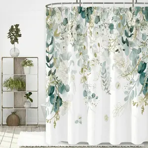 Tropical Leaf Shower Curtain, Gold Leaf Bathroom Curtain for Summer Bathtub, Plant Home Decor with 12 Hooks