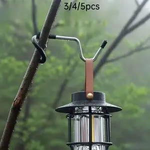 3/4/5 Piece No-Drill Tail Hooks, Outdoor Stainless Steel Non-Slip Lamp Pole Tent Rod Holder, Camping Balcony Storage Hook