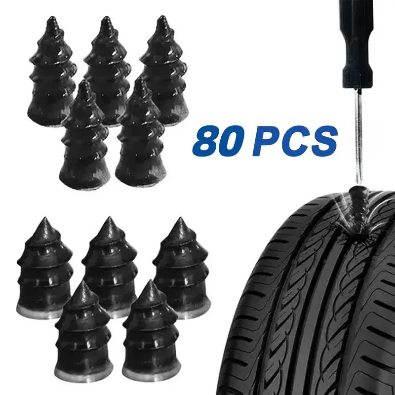 80PCS Tire Plug Kit with Screwdriver, Rubber Flat Tire Repair Kit for Fast Repair of Tire Punctures, Durable Car Tire Repair Kit Self-Service Repair Nails for Car Motorcycle Truck
